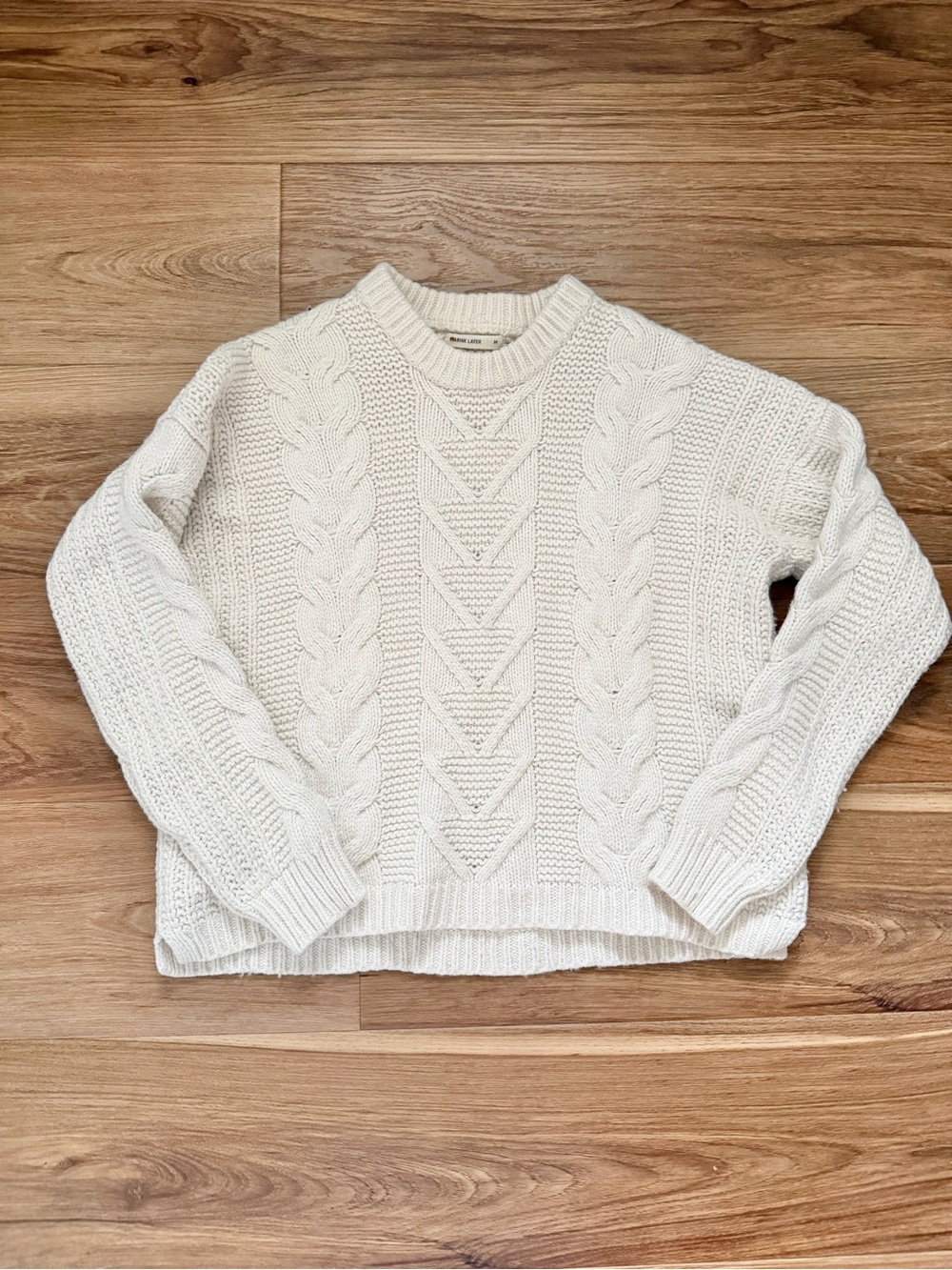 Marine Layer Women's sz M Cream Cable Knit Wool Blend Sweater